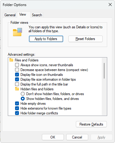 show hidden files on windows